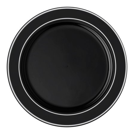 Smarty 7.5" Black with Silver Edge Rim Plastic Salad Plates 120ct