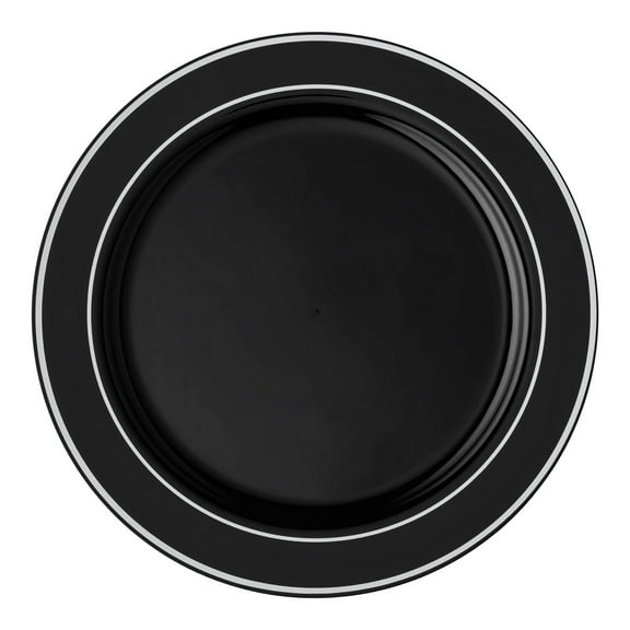Smarty 7.5" Black with Silver Edge Rim Plastic Salad Plates 120ct