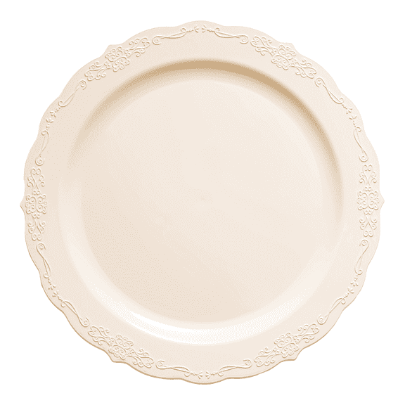 Smarty 7.5" Ivory Vintage Round Disposable Plastic Salad Plates 120ct