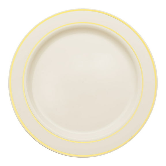 Smarty 7.5" Ivory with Gold Edge Rim Plastic Salad Plates 120ct