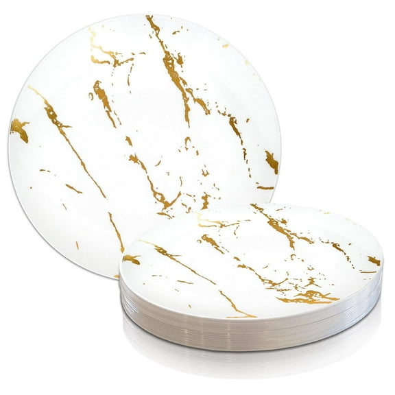 Smarty 7.5" White Gold Stroke Round Disposable Plastic Salad Plates 120ct