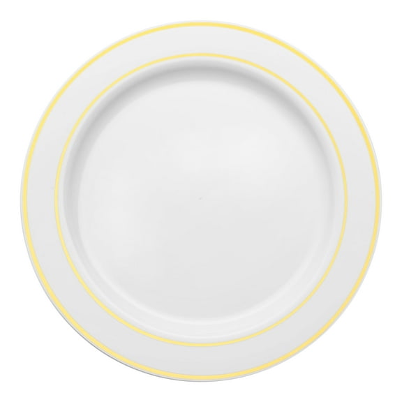 Smarty 7.5" White with Gold Edge Rim Plastic Salad Plates 120ct