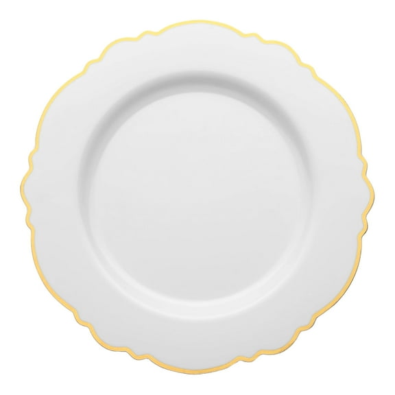 Smarty 7.5" White with Gold Rim Round Blossom Disposable Plastic Salad Plates 120ct