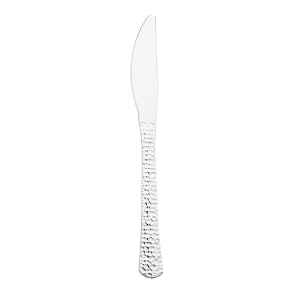 Smarty 7.75" Shiny Metallic Silver Hammered Disposable Plastic Knives 1000ct