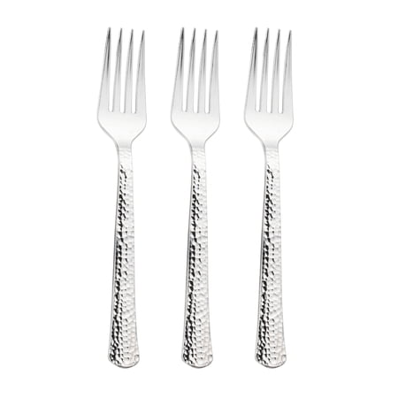 Smarty 7" Shiny Metallic Silver Hammered Disposable Plastic Forks 1000ct
