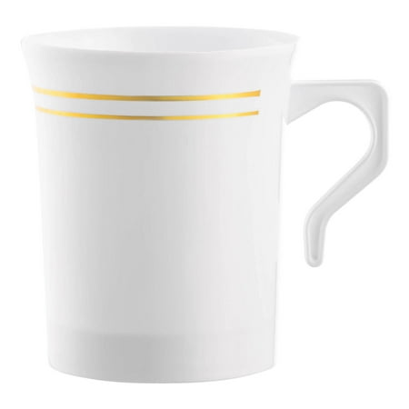 Smarty 8 oz. White with Gold Edge Rim Round Plastic Coffee Mugs 120ct