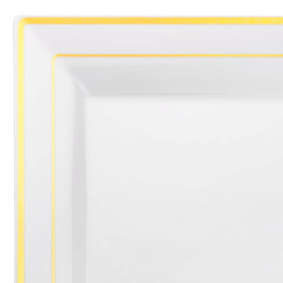 Smarty 9.5" White Gold Square Edge Disposable Plastic Dinner Plates 120ct