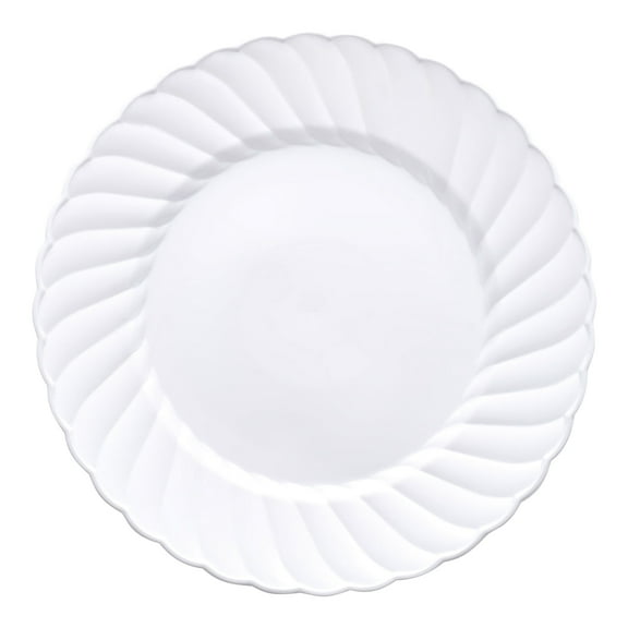 Smarty 9" White Classic Flair Disposable Plastic Buffet Plates 180ct