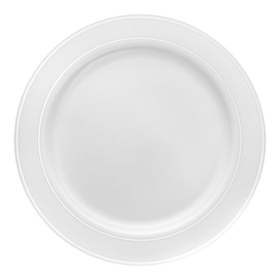 Smarty 9" White with Silver Edge Rim Plastic Buffet Plates 120ct
