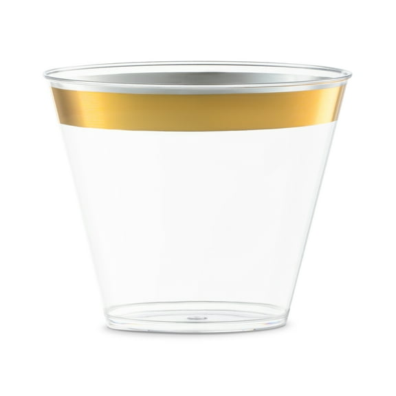 Smarty 9 oz. Clear with Metallic Gold Rim Round Disposable Plastic Party Cups 240ct