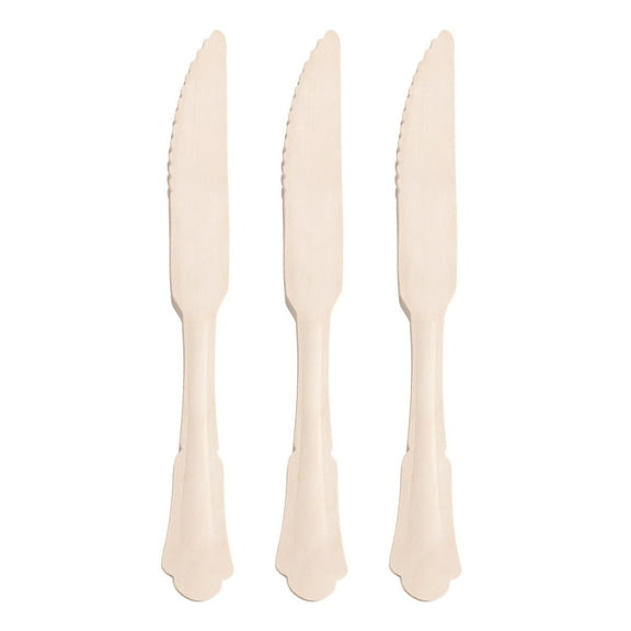 Smarty 8" Baroque Birch Wood Eco-Friendly Disposable Dinner Knives 400ct