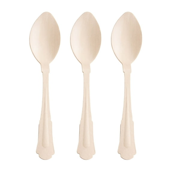 Smarty 7.25" Baroque Birch Wood Eco-Friendly Disposable Wedding Dinner Spoons 400ct