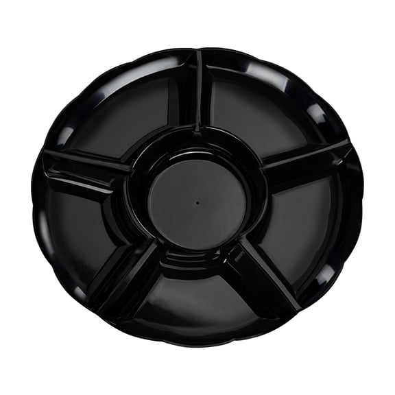 Smarty Black Big 6-Partition Round Disposable Plastic Trays 24ct