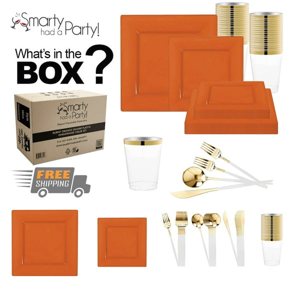 Smarty Burnt Orange Square Disposable Plastic Tableware Set (60 Guests)