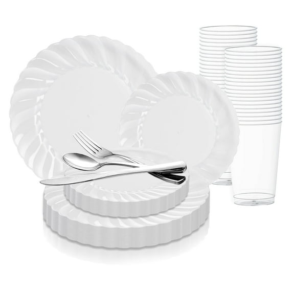 Smarty Clear Classic Flair Disposable Plastic Wedding Value Set (144 Guests)