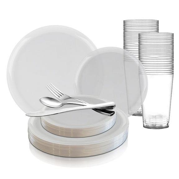 Smarty Clear Flat Round Disposable Plastic Wedding Value Set (60 Guests)