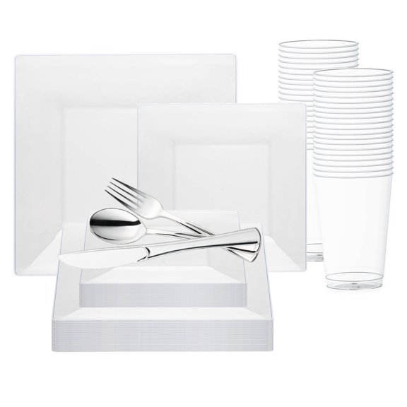 Smarty Clear Square Plastic Wedding Value Set (120 Guests)