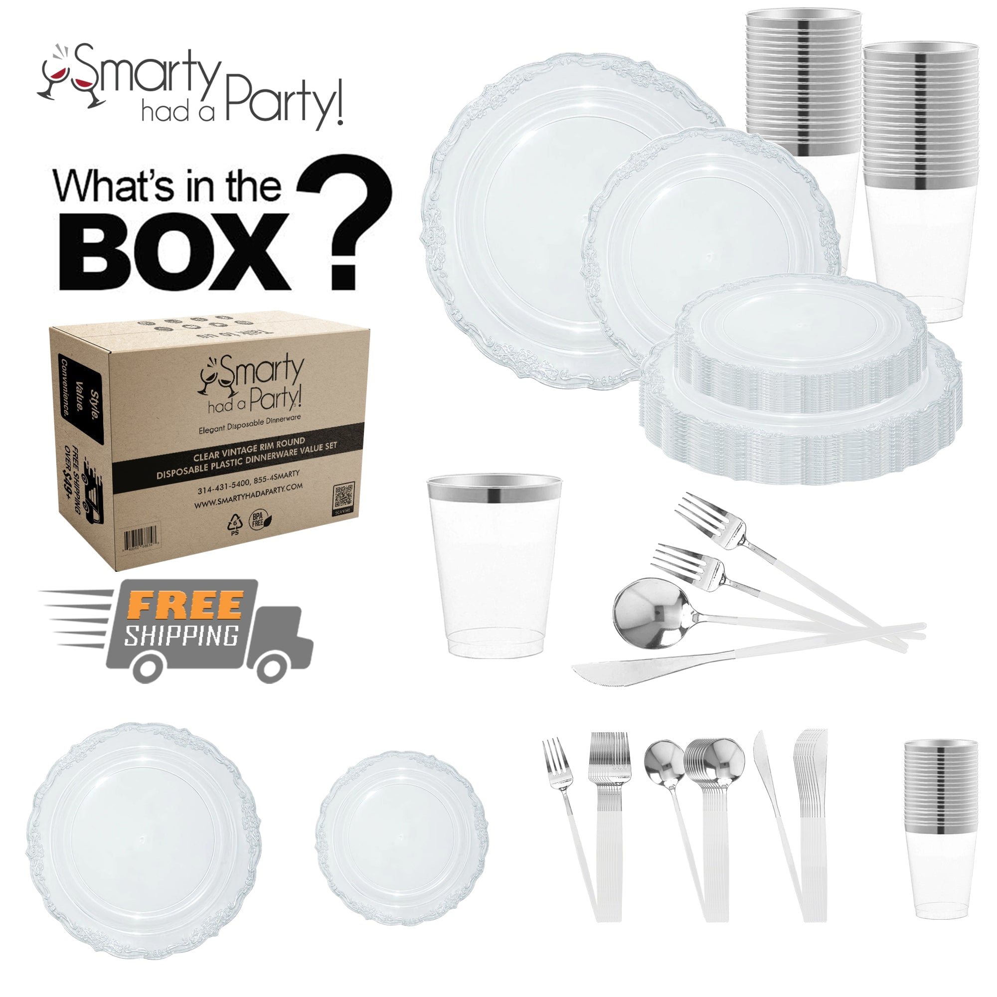 Smarty Clear Vintage Disposable Plastic Tableware Set (60 Guests ...
