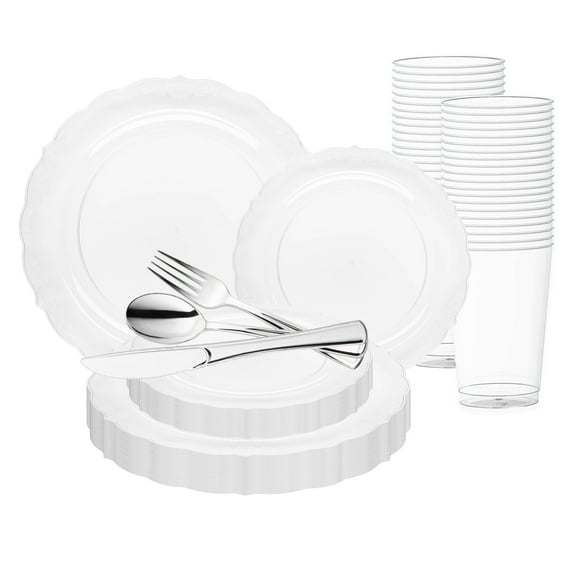 Smarty Clear Vintage Disposable Plastic Wedding Value Set (120 Guests)