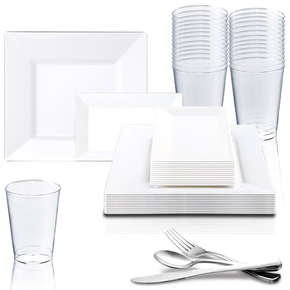 Smarty Disposable Plastic Party Dinnerware Set Square Rectangle (60-Person Package)