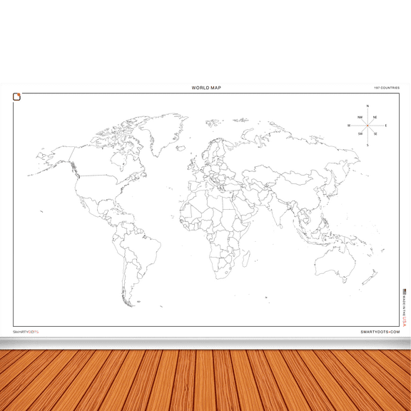 Smarty Dots | WORLD MAP Dry Erase Without A Trace FlexiBoard Glueless Optically Transparent Truly Repositionable Flexible Thick Premium Any Surface Made in The USA (58x35)