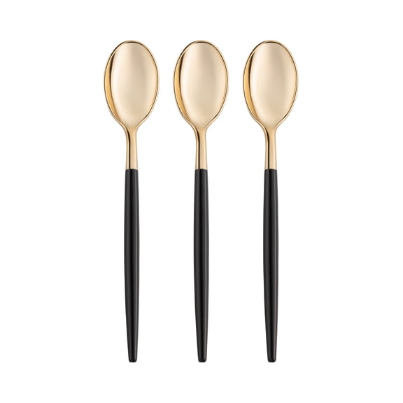 Smarty 8.1" Gold with Black Handle Moderno Disposable Plastic Dinner Spoons 240ct