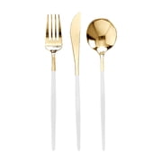 Smarty Gold with White Handle Moderno Disposable Plastic Cutlery Set 240 Guests