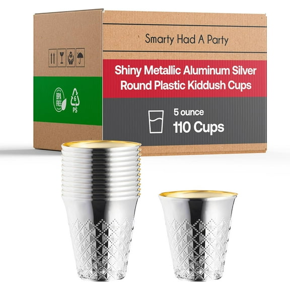 Smarty Had A Party 5 oz Silver Disposable Cups Pack of 110 Plastic Kiddush Cups for Shabbat, Passover, and Celebrations, Elegant Tableware for Events