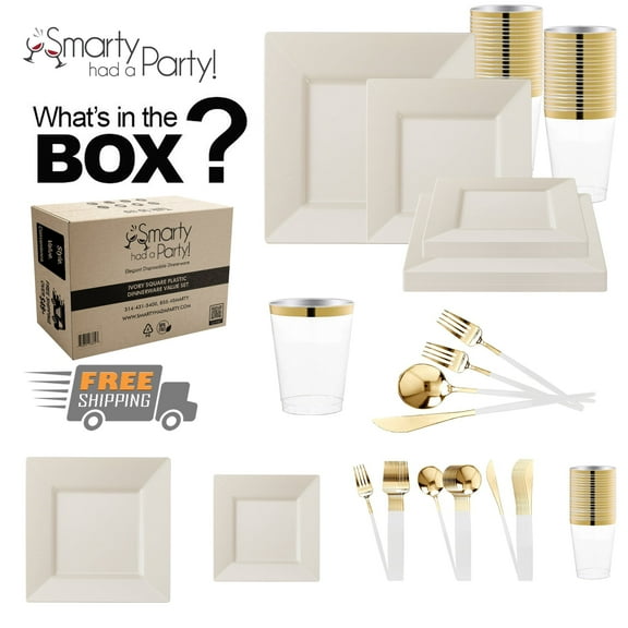 Smarty Ivory Square Disposable Plastic Tableware Set (120 Guests)