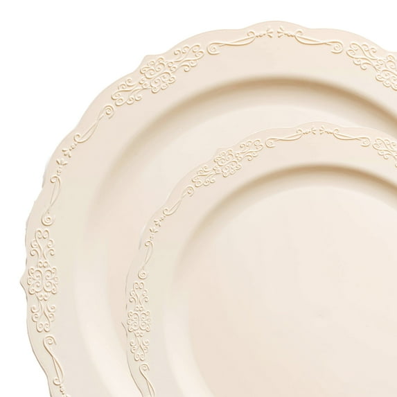 Smarty Ivory Vintage Disposable Plastic Dinnerware Value Set 240ct