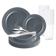 Smarty Matte Charcoal Gray Round Disposable Plastic Wedding Value Set 60 Guests