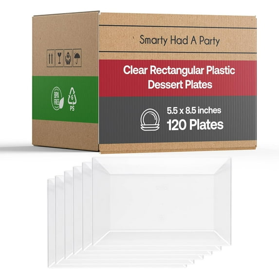 Smarty Had A Party 120 Elegant Disposable Plastic Dessert Plates, Heavy Duty Rectangle Clear Salad and Appetizer Plates for Weddings, Parties, and All Occasions