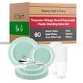thumbnail image 1 of Smarty Had A Party 360 Piece Turquoise Plastic Dinnerware Set for 60 Guests, Includes Plastic Plates, Silverware Set, Clear Cups, Disposable Plates, Perfect for Weddings, Parties & Events, 1 of 7