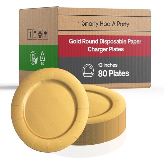 Smarty Had A Party Elegant 13 Inch Paper Plates [80-Pack] Heavy-Duty, Disposable Charger Plate, Eco-Friendly Sustainable - Beautiful Gold 13" Biodegradable Plate