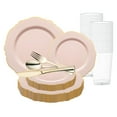 thumbnail image 1 of Smarty Pink with Gold Rim Round Blossom Disposable Plastic Wedding Value Set (120 Guests), 1 of 2
