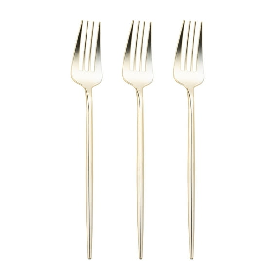 Smarty 8.4" Shiny Gold Moderno Disposable Plastic Dinner Forks 300ct