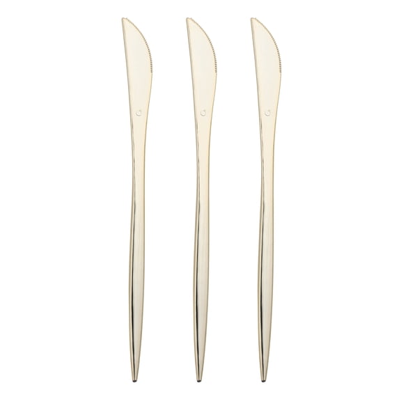 Smarty 8.8" Shiny Gold Moderno Disposable Plastic Dinner Knives 240ct