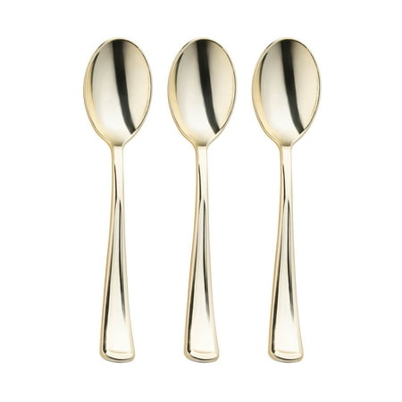 Smarty 6.25" Shiny Metallic Gold Disposable Plastic Dinner Spoons 600ct