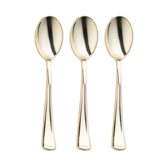 Smarty 6.25" Shiny Metallic Gold Disposable Plastic Dinner Spoons 600ct