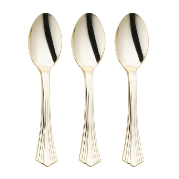 Smarty 6.25" Shiny Metallic Groove Gold Plastic Spoons 600ct