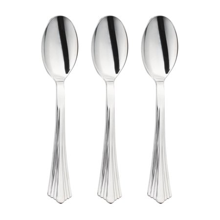 Smarty 6.25" Shiny Metallic Groove Silver Plastic Spoons (600ct)