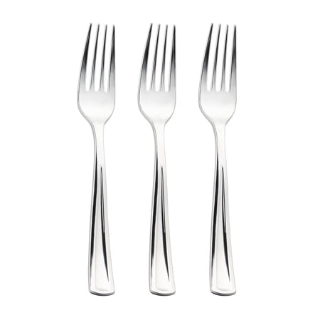 Smarty 6.75" Shiny Metallic Silver Disposable Plastic Dinner Forks 600ct