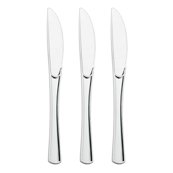 Smarty 7.75" Shiny Metallic Silver Disposable Plastic Dinner Knives 600ct