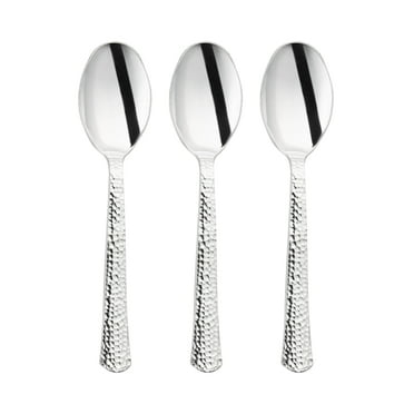 Smarty 6.75" Shiny Metallic Silver Hammered Disposable Plastic Spoons 1000ct