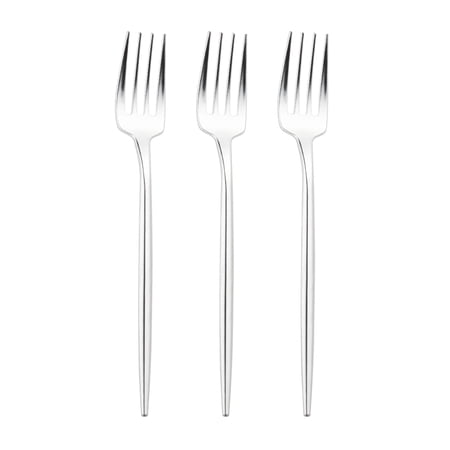 Smarty 7" Shiny Silver Moderno Disposable Plastic Dessert Forks 240ct