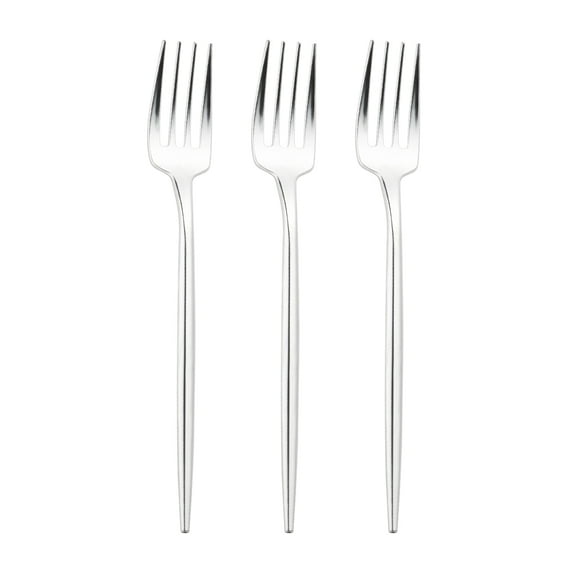 Smarty 7" Shiny Silver Moderno Disposable Plastic Dessert Forks 240ct