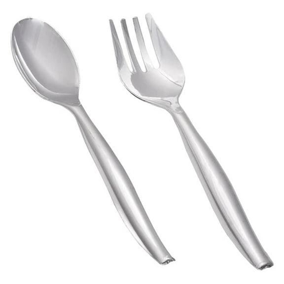 Smarty Silver Disposable Plastic Serving Flatware Set (150 Set)
