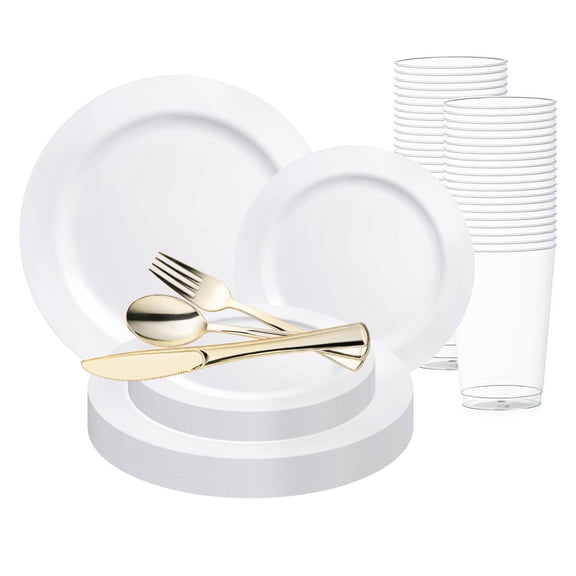 Smarty Solid White Economy Round Disposable Plastic Wedding Value Set (30 Settings)