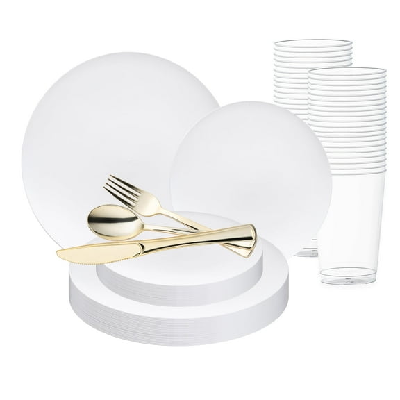 Smarty Solid White Organic Plastic Wedding Value Set (120 Guests)