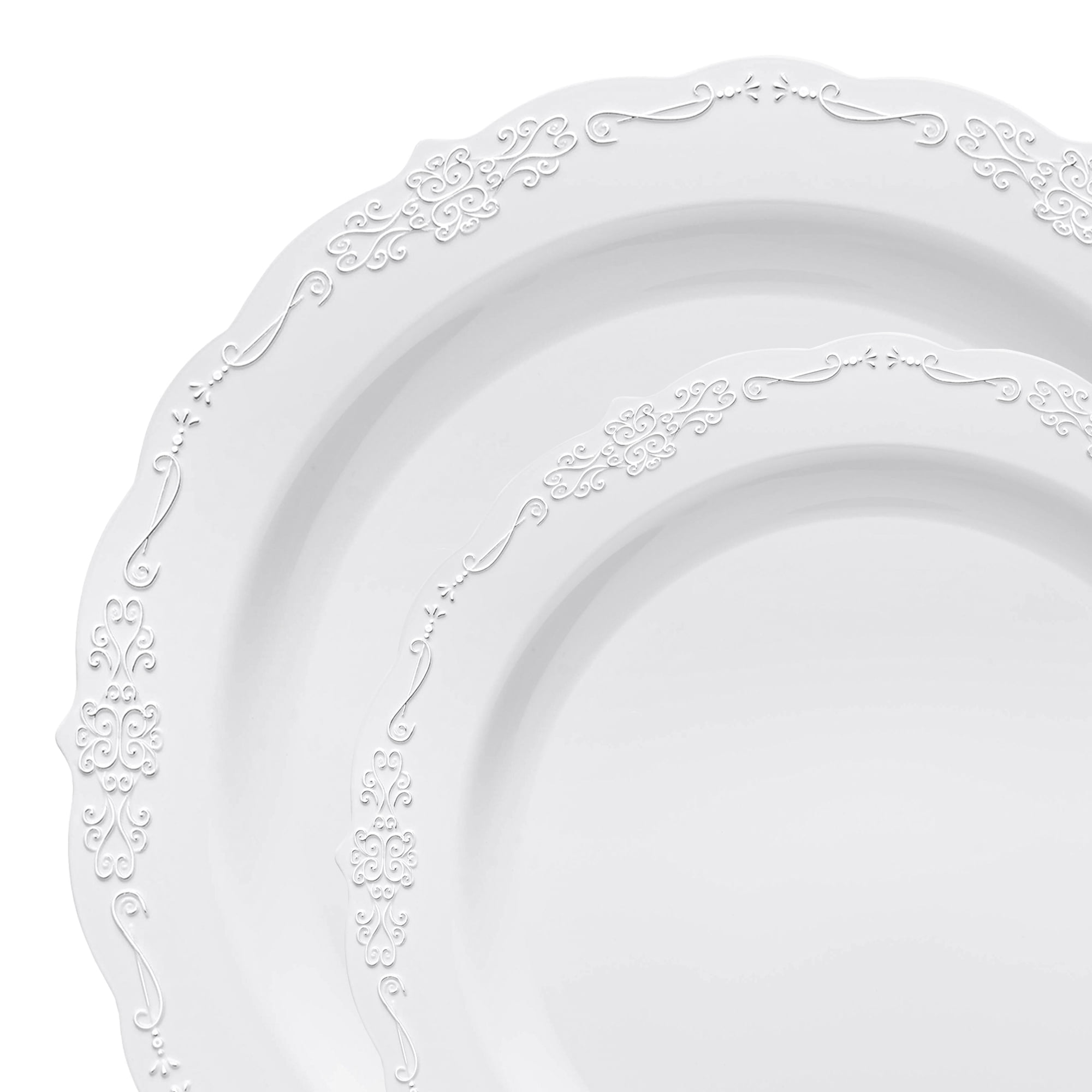 White Ornate Plastic Dinnerware Set with Abstract Design - 240 Pieces